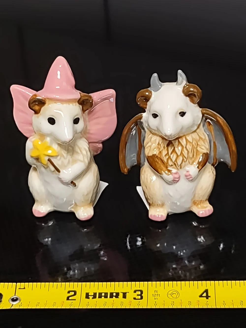 Halloween Ceramic Witch Fairy & Vampire Oppossum Salt & Pepper Shaker- Pink Gray
